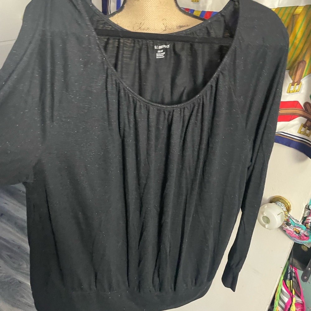 Lane Bryant Black Pleated 3/4 Sleeve Blouse